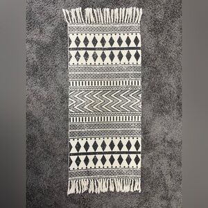 Boho Geometric Woven Cotton Runner Rug with Tassels. Or table runner. 56”X22.5”
